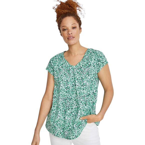 Ellos‎ Plus Size 2X Top 26W 28W Green Twisted V Neck Tee A Line Cotton 254 - Picture 1 of 11